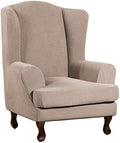 Turquoize Wingback Chair Covers 2 Piece Wing Chair Slipcover Stretch Slipcovers for Wingback Chairs Wing Chair Cover Spandex Jacquard Fabric with Elastic Bottom Non-Slip Furniture Cover, Sand