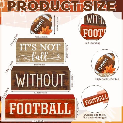 Yuntau 4 Pcs Fall Football Decor Rustic Wooden Blocks Table Centerpiece
