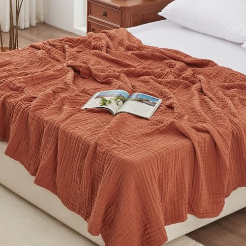 Love's cabin 100% Cotton Muslin Blanket King Size for Bed, Orange