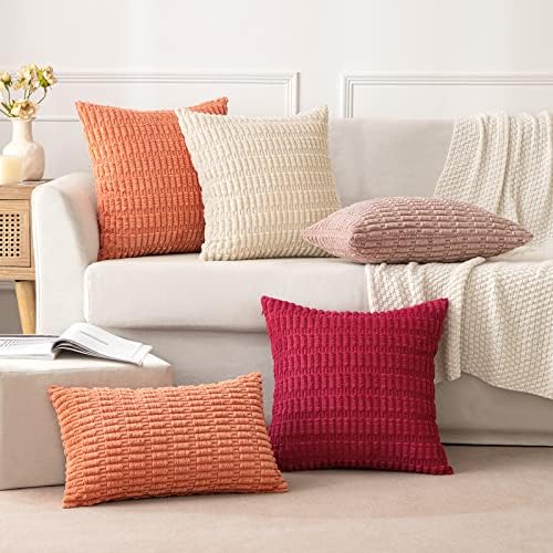 MIULEE Euro Sham Corduroy Decorative Throw Pillow Covers 22x22 Coral