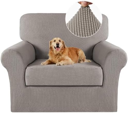 Turquoize 2 Piece Chair Covers Chair Slipcovers for Living Room Armchair Sofa Covers Chair Couch Cover with Arms Washable Furniture Protector for Chairs Feature Thick Jacquard Fabric (Chair, Taupe)