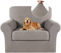 Turquoize 2 Piece Chair Covers Chair Slipcovers for Living Room Armchair Sofa Covers Chair Couch Cover with Arms Washable Furniture Protector for Chairs Feature Thick Jacquard Fabric (Chair, Taupe)