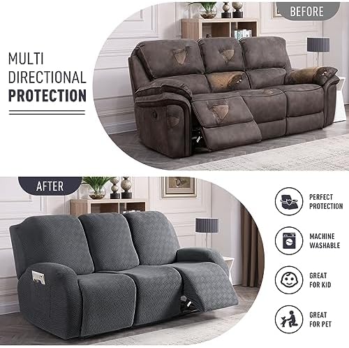 KinCam Recliner Sofa Covers, Stretch Reclining Cover, Dark Gray