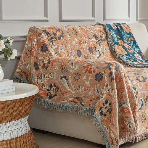Boho Throw Blanket for Bed 90”x98”, 100% Cotton Blanket for Couch Sofa