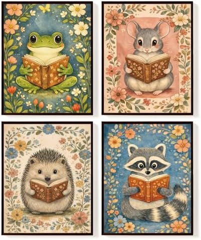 SkyCozy Reading Nook Decor, Woodland Animal Reading Wall Art Posters