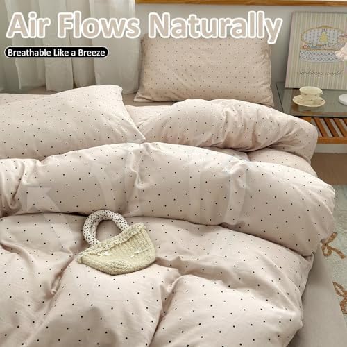 Polka Dot Duvet Cover Set 3 Pcs,King Size 104"×90" Cotton Bedding