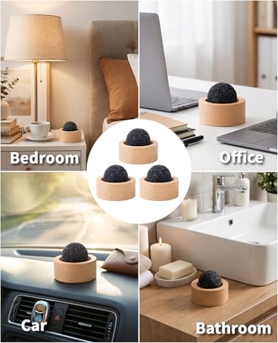 3PCS Lava Rock Passive Essential Oil Diffuser, Small Natural Stone Diffuser Gift for Desk, Office, Car, Bedroom (Small Size 1.77" L x 1.34" W x 1.18" H)
