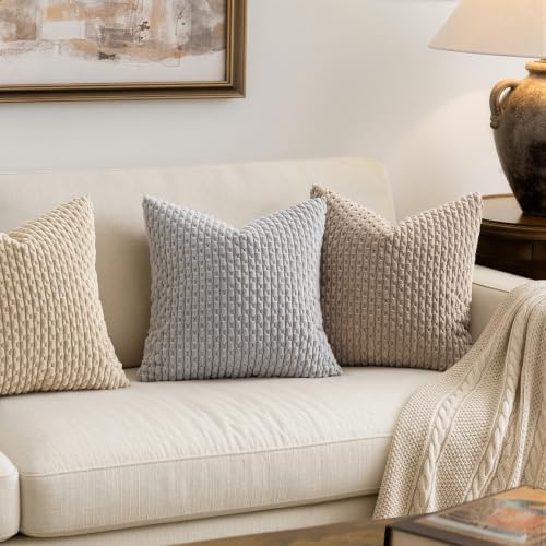 MIULEE Decorative Throw Pillow Covers 18x18 Light Brown Textured Corduroy
