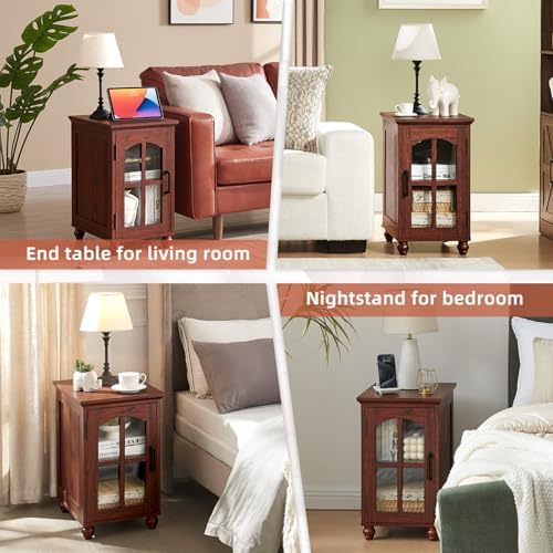 RWYHG Narrow Side Table, Farmhouse Nightstand with Charging Station