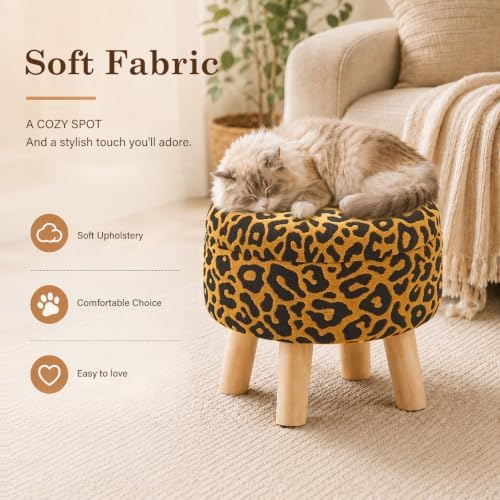 Wimarsbon Round Storage Ottoman,Footstool with Padded Seat and Wood Legs