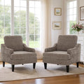 Set of 2 Accent Chair for Living Room,Mid-Century Arm Chair Chenille Fabric Living Room Chairs,Upholstered Reading Chair for Bedroom,Single Sofa Chair with Wood Legs for Apartment (Brown)