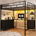 Full Size Loft Bed with L-Shaped Desk and Storage, Black
