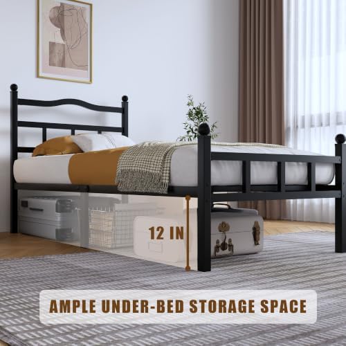 Metal Bed Frame with Headboard & Footboard - 14 Inch Twin XL Size Heavy Duty Bedframe Black Basic Steel Slats Platform No Box Spring Needed/Easy Assembly/Noise Free