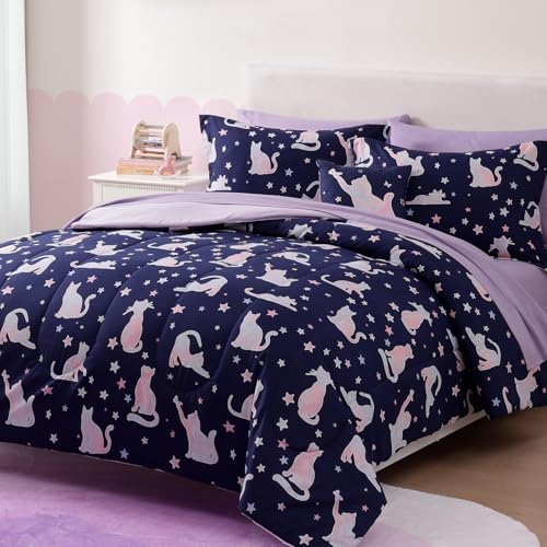 Full Size Comforter Sets for Girls-4 Pieces Cat Glow in the Dark Bedding