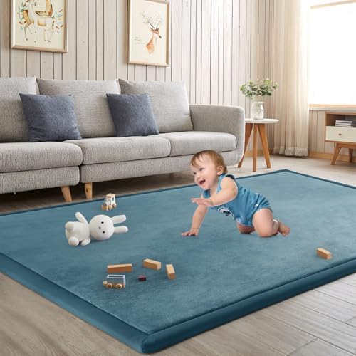 Baby Play Mat for Floor Nursery Rug Muscle Mat Area Rug Playroom Rug 47"x47" Playpen Mat Elastic Foam 1.3" Thick Crawling Mat for Babies,Toddlers, Infants, Kids,Indigo