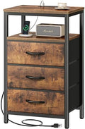 Huuger Nightstand with Charging Station, 27.6 Inch Bedside Table,Side Table