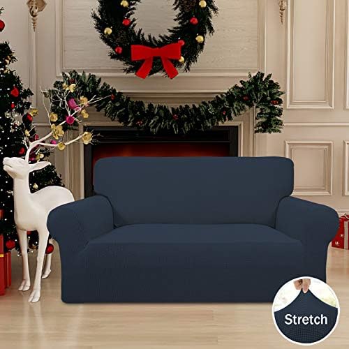 Easy-Going Stretch Loveseat Couch Covers Washable Dark Blue