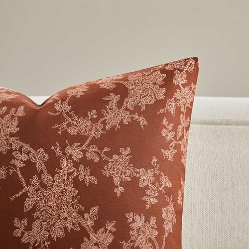 100% Cotton French Pastoral Throw Pillow Covers Set of 2, 24x24 Inch Background/Terracota Farmhouse Decorative Cushion Covers for Sofa Bed Living Room Home Decor
