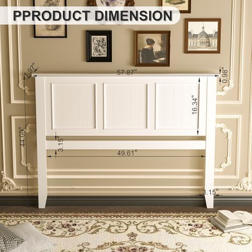 Wood Full Size Headboard Only with Farmhouse Style, Wall-Mounted , White
