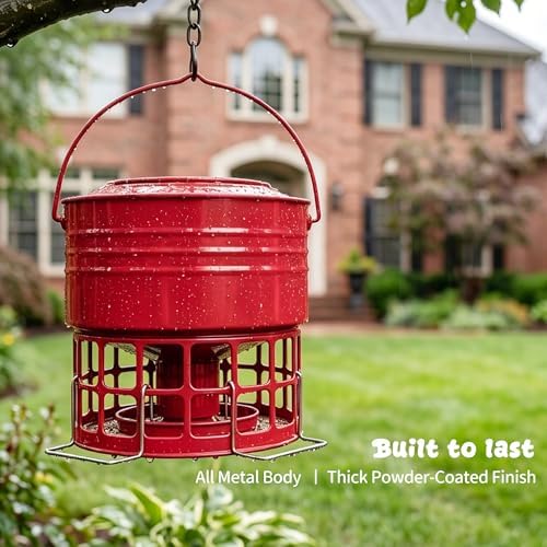 KOL 8-10LBS Squirrel Proof Wild Metal Bird Feeder, 32 Feeding Holes, Red