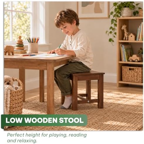 12" Wooden Step Stool, Small Wood Stool for Bathroom, Kitchen - Walnut