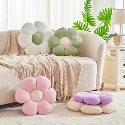 Kcvvcr Lavender Flower Pillow, 17.7" Cute Flower Shaped Floor Pillow, Aesthetic Floral Plush Daisy Decorative Throw Pillows for Bed Sofa Couch