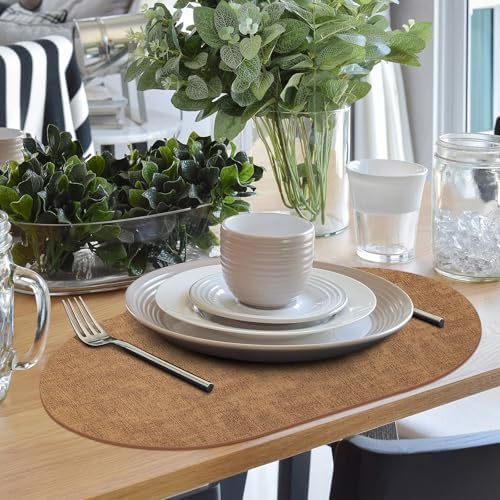 Faux Leather Oval Placemats Set of 12, Brown