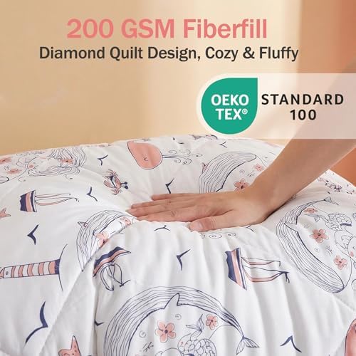 JSD Mermaid Ocean Theme Twin Comforter Set for Kids Girls