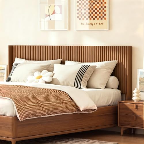 COCO DESIGN Queen Size Fluted Headboard Only, 64" Antique Oak Wall Mount