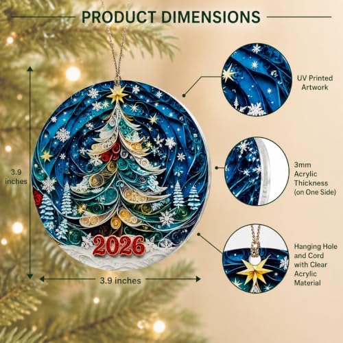 Christmas Tree Ornament 2026, Vintage Scandinavian Style with Quilling-Inspired Christmas Tree Design, Unique Holiday Keepsake, Festive Gifts for Friends, Mom, Grandma and Family