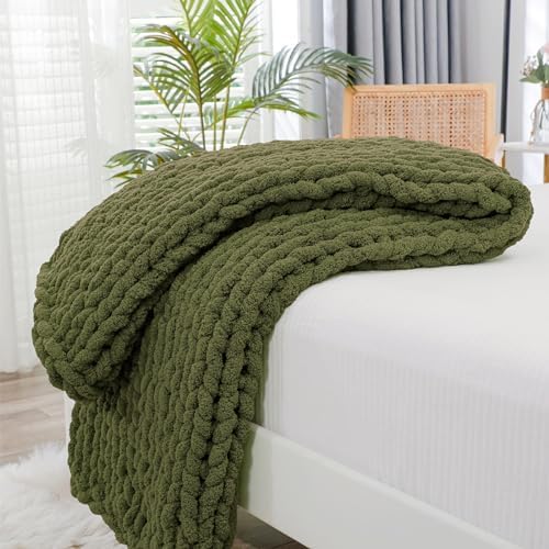 Bigacogo Chunky Knit Throw Blanket for Couch, 40x40 inches, Yellow Green