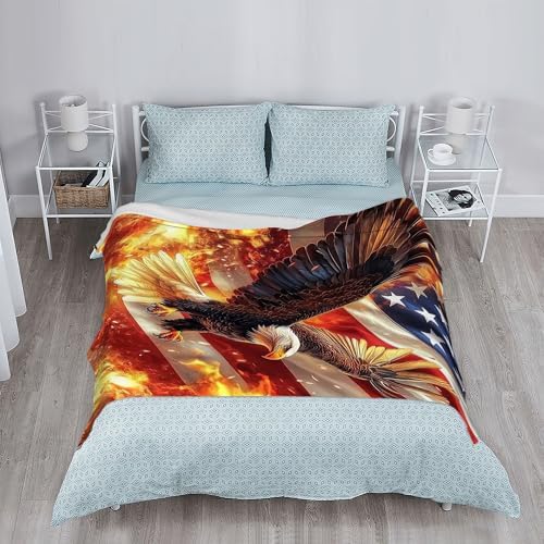 Bald Eagle Sofa Throw Blankets,American Flag Soft Cozy Fuzzy Lightweight Travel Blanket,Flannel Fleece Fall Throw Blanket for Couch,Bed,Camping,Movie Nights,Watching TV 60 X 80 Inch