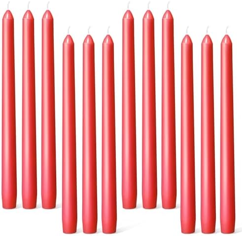 Everymoment Red Taper Candles - 12 Pack 10 Inch Candlesticks - Dripless & Smokeless for 8 Hours - Unscented Paraffin Wax - Ideal for Valentine’s Day Christmas Wedding Halloween Holiday & Home Decor