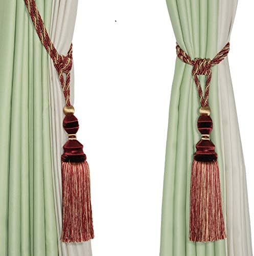 2 Pack Tassel Curtain Tiebacks Drapery Curtain Holdbacks-Red