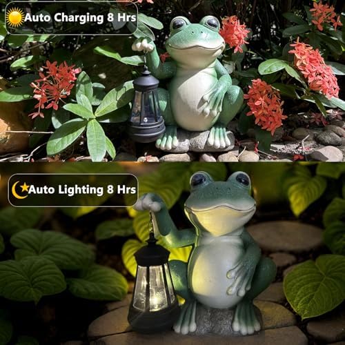 YODY Solar Garden Statues Outdoor Decor Frog with Lantern