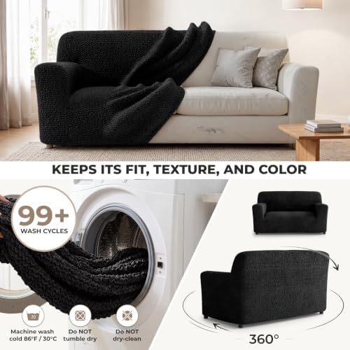 PAULATO Premium Stretch Couch Covers for Sofa - Sofa Chair Cover Washable, Dogs & Pets Friendly - Elastic Polyester Loveseat Slipcovers - Non-Slip Love Seat Couch Covers - Black (40"-63" Wide)