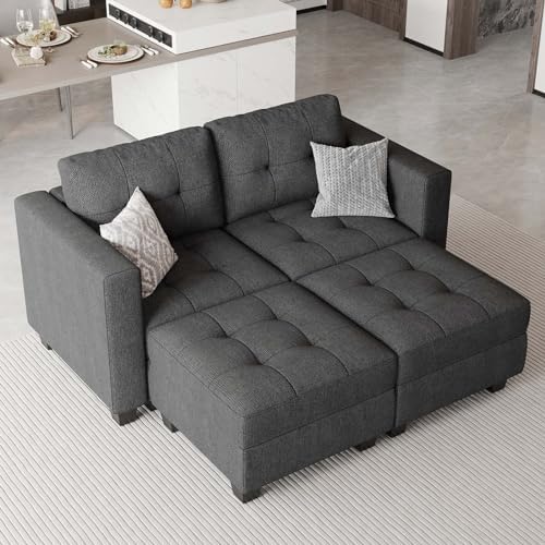 Belffin Modular Sectional Sofa with Storage Ottoman Modern Fabric L Shaped Couch with Chaise for Small Spaces Dark Grey