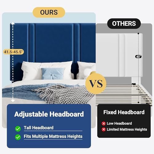Allewie King Size Platform Bed Frame with Velvet Upholstered Headboard