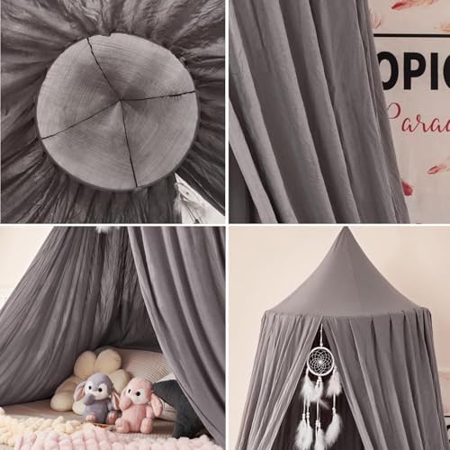 Bed Canopy for Kids, Round Dome Kids Mosquito Net Indoor Outdoor Castle Hanging House Decoration Reading Nook Kids Playing Home Decoration(Dark Gray)