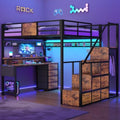 Full Size Loft Bed with 55.5" Desk and Storage Stairs, Rustic Brown