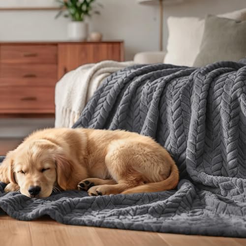 Exclusivo Mezcla Fleece Throw Blanket for Couch Sofa, 50”x70”, Dark Grey