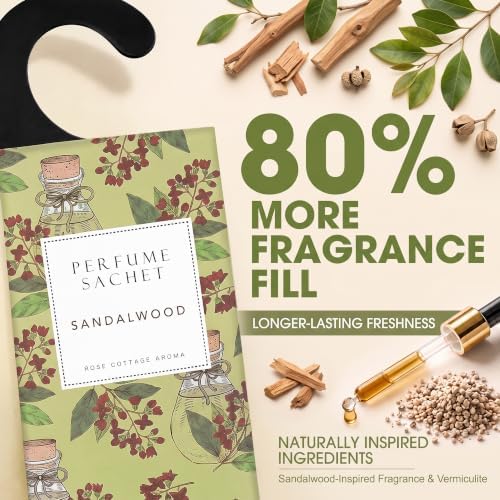 Large 12 Packs Sandalwood Hanging Scented Sachets Long-Lasting Closet Deodorizer Air Freshener Fabric Refresher Odor Eliminator for Drawer Home Fragrance Gift Set