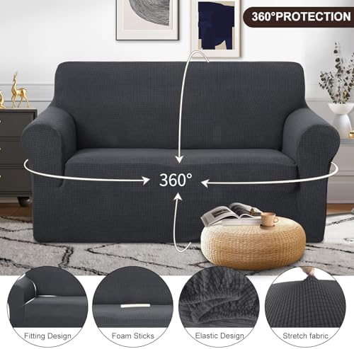 U-NICE HOME Loveseat Cover Stretch Couch Cover Sofa Slipcover, Dark Grey