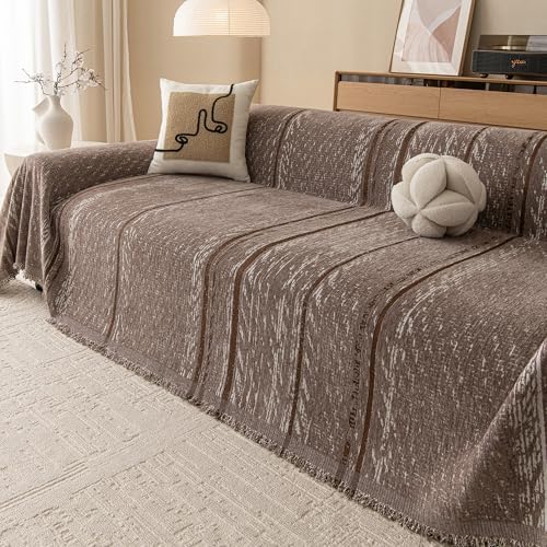 MEETSKY Boho Couch Covers for Sofa, Couch Covers for Dogs, Modern Sofa Slipcover for Sectional Sofa Covers Washable, Chenille Blend Thick Fabric Couch Blanket Cover for Living Room, 71" x 118", Sand