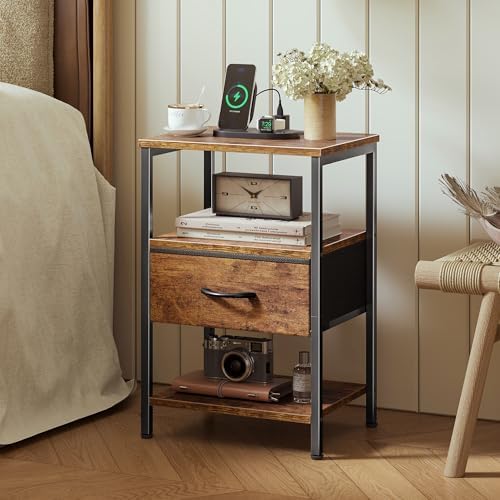 SUPERJARE Nightstand Set of 2 with Charging Station, USB-C Port, End Tables