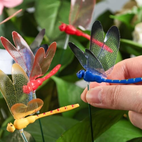 VGOODALL 24 PCS Dragonfly Garden Stakes, Plastic Garden Decorations