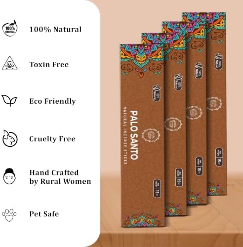 Raajsee Palo Santo Incense Sticks (180 GMS), 100% Pure Organic Natural Hand Rolled Free from Chemicals- Perfect for Aromatherapy, Cleansing, Meditation, and Church (Pack of 12)