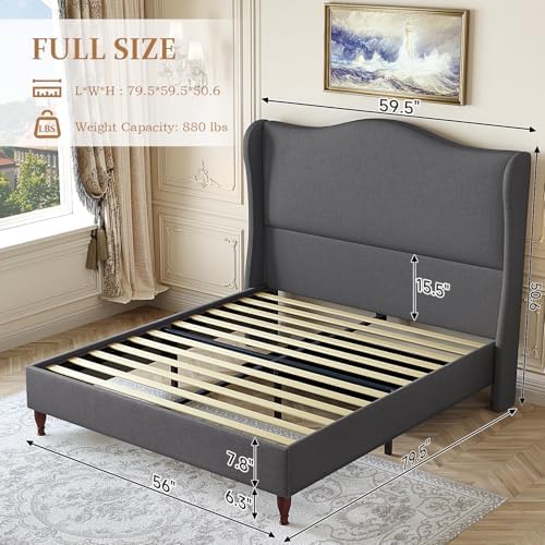 koorlian Full Size Upholstered Bed Frame with 51'' Tall Headboard, Grey