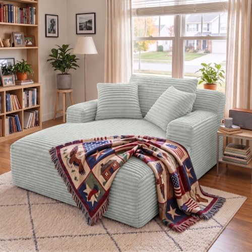 66" Chaise Lounge Chair Indoor, Corduroy Upholstered Reading Chair Oversized Boneless Chair with Deep Seat, Cloud Lounge Chair with 3 Pillows for Living Room, Bedroom, No Assembly Required
