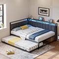 LIKIMIO Full Daybed with Trundle, Charging Station & LED, Black